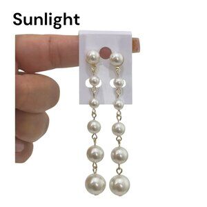 NEW Gold Filled Elegant Cascading Faux Pearl Drop Earrings